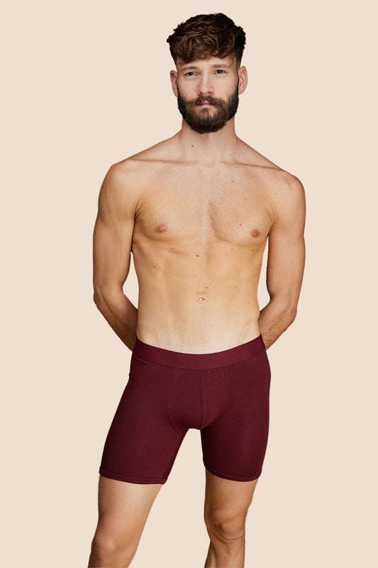 Pétrone boxer long laine mérinos Tencel bordeaux foncé homme