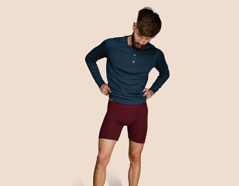 Pétrone boxer long laine mérinos Tencel bordeaux foncé homme#couleur_bordeaux-foncé