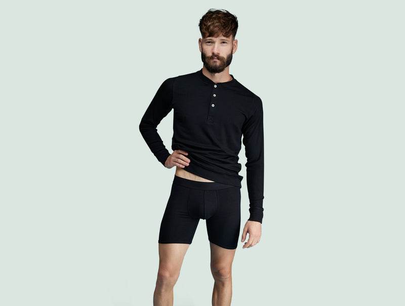Pétrone boxer long laine mérinos Tencel noir homme#couleur_noir