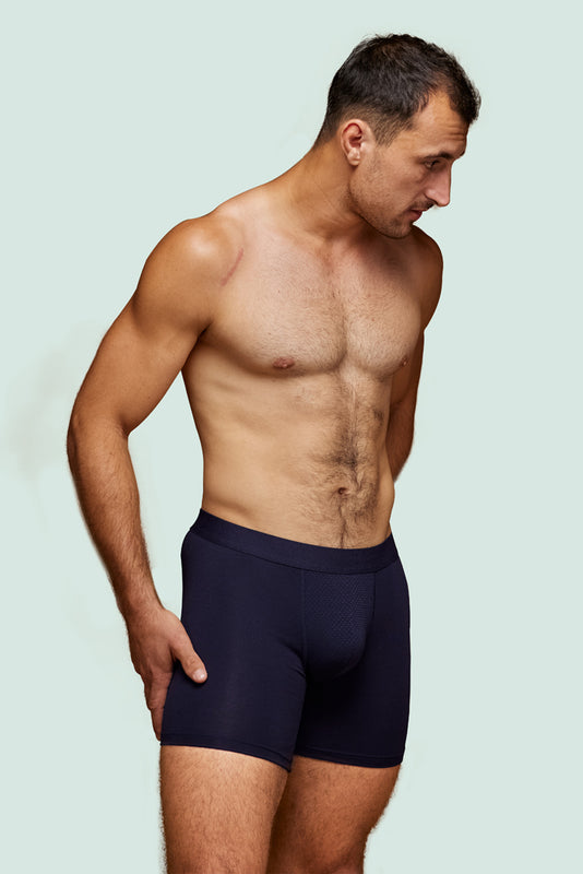 Pétrone boxer sport long tencel bleu marine homme