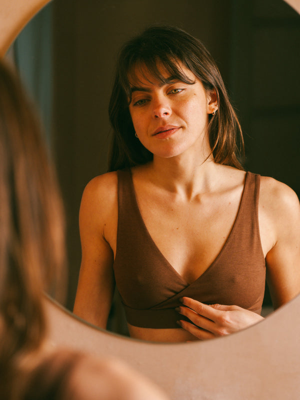 Pétrone brassière croisée chocolat femme#couleur_chocolat