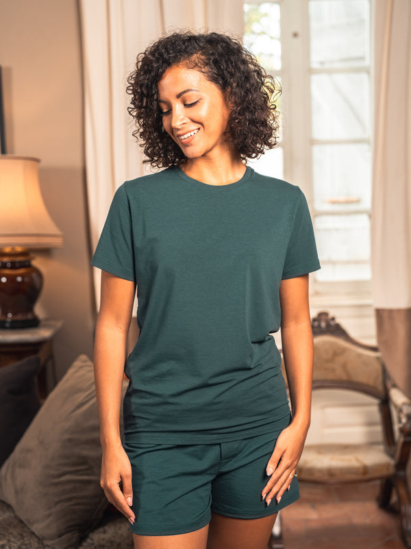 Pétrone T-shirt manches courtes coton pima micromodal bleu pétrole femme#couleur_bleu-pétrole