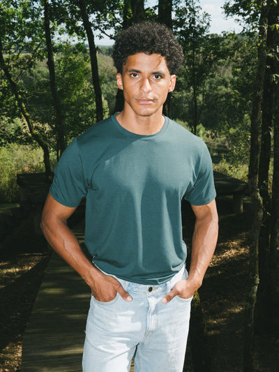 Pétrone T-shirt manches courtes coton pima micromodal bleu pétrole homme#couleur_bleu-pétrole