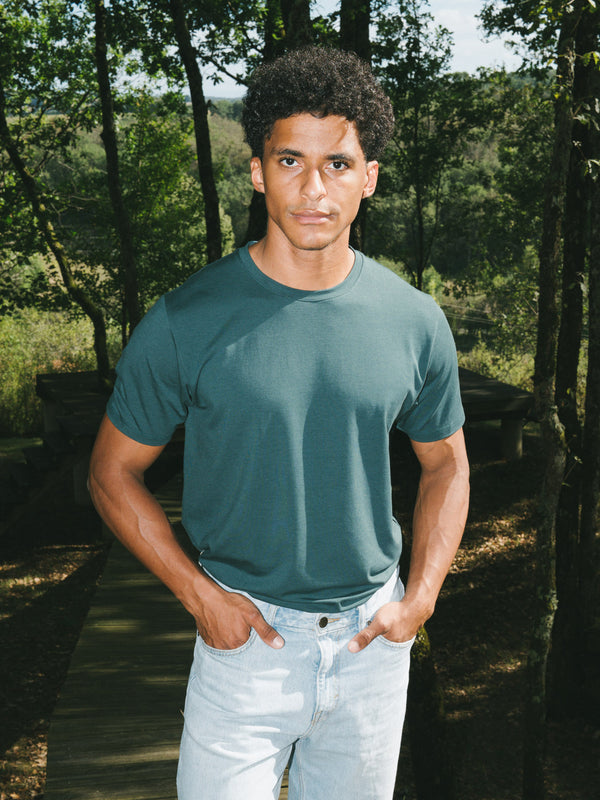 Pétrone T-shirt manches courtes coton pima micromodal bleu pétrole homme#couleur_bleu-pétrole