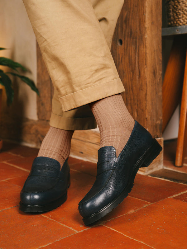 Pétrone chaussettes côtelées mi-mollet en fil d'Ecosse italien taupe hommes#couleur_taupe