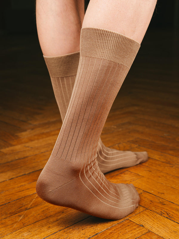 Pétrone chaussettes côtelées mi-mollet en fil d'Ecosse italien taupe hommes#couleur_taupe