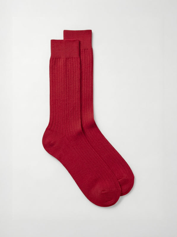 Pétrone chaussettes côtelées mi-mollet en fil d'Ecosse italien rouge hommes#couleur_rouge