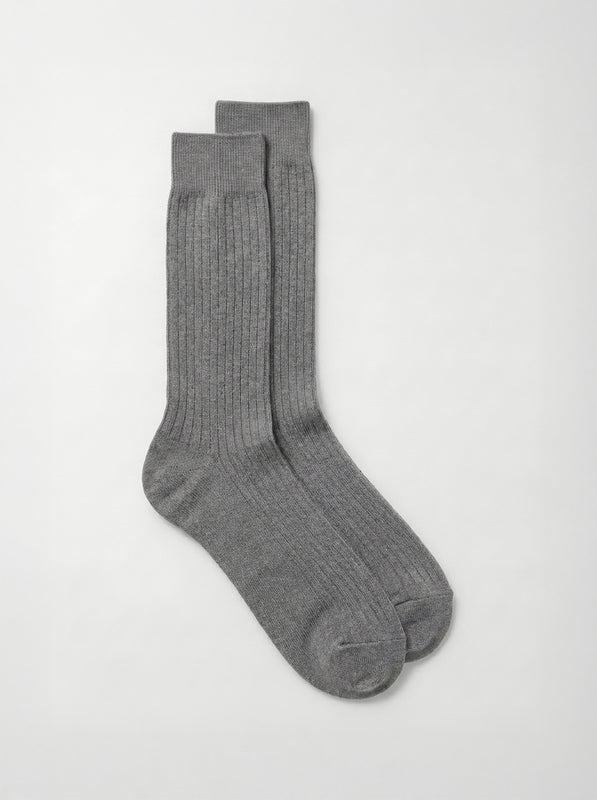 Pétrone chaussettes côtelées mi-mollet en fil d'Ecosse italien gris hommes#couleur_gris-moyen-chiné