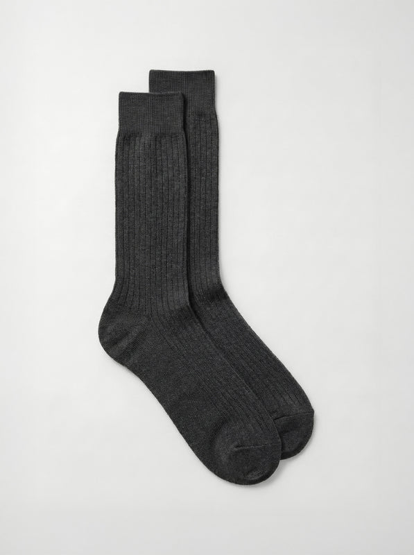 Pétrone chaussettes côtelées mi-mollet en fil d'Ecosse italien gris hommes#couleur_gris-anthracite-chiné
