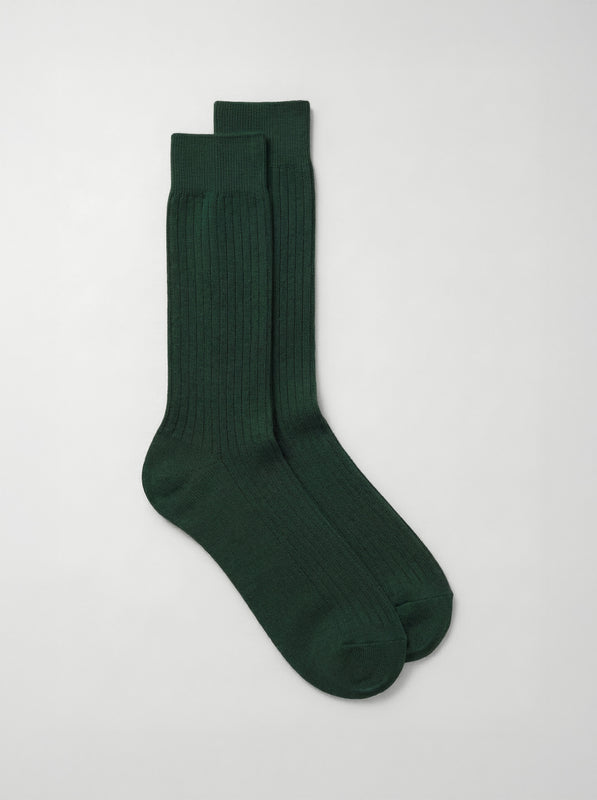 Pétrone chaussettes côtelées mi-mollet en fil d'Ecosse italien vert bouteille hommes#couleur_vert-bouteille