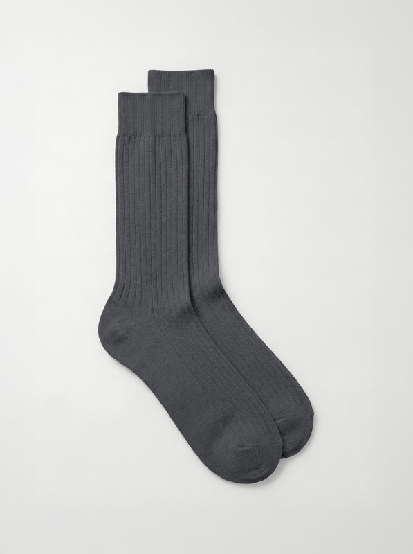 Pétrone chaussettes côtelées mi-mollet en fil d'Ecosse italien gris hommes#couleur_gris