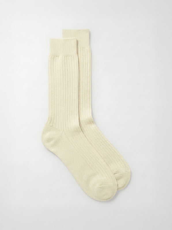 Pétrone chaussettes côtelées mi-mollet en fil d'Ecosse italien ivoire hommes#couleur_ivoire