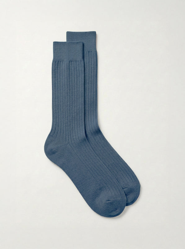 Pétrone chaussettes côtelées mi-mollet en fil d'Ecosse italien bleu céruléen hommes#couleur_bleu-céruléen
