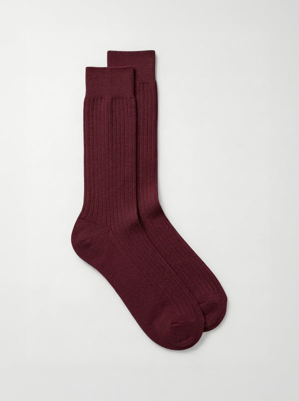 Pétrone chaussettes côtelées mi-mollet en fil d'Ecosse italien bordeaux hommes#couleur_bordeaux-foncé