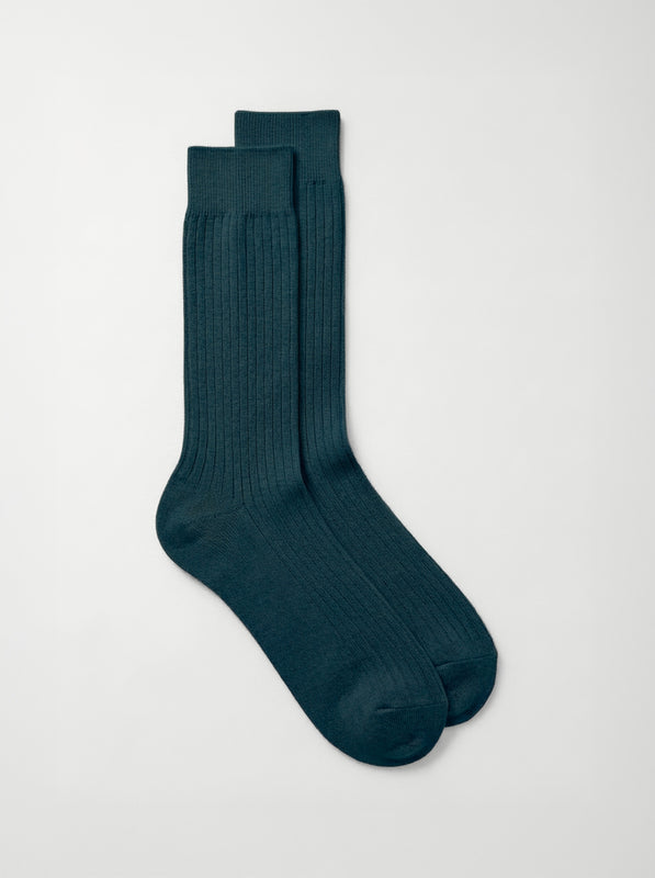Pétrone chaussettes côtelées mi-mollet en fil d'Ecosse italien bleu acier hommes#couleur_bleu-acier