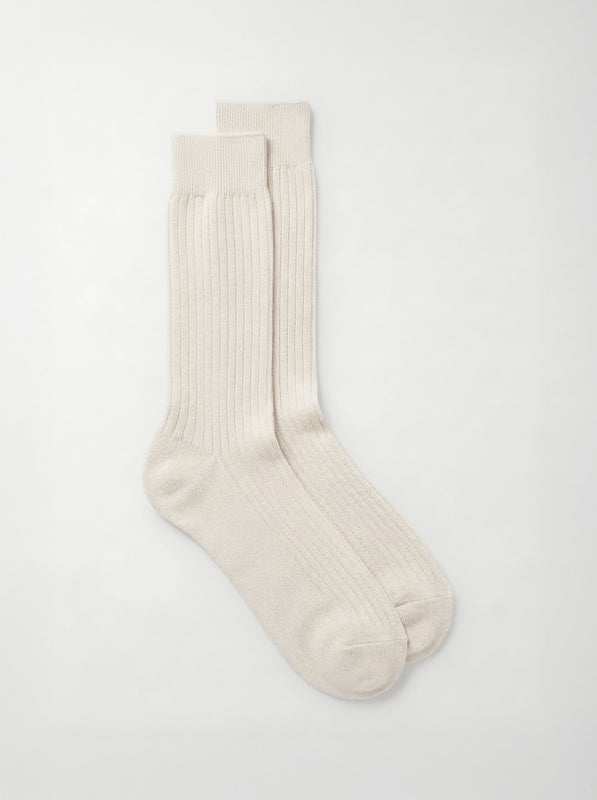 Pétrone chaussettes côtelées mi-mollet en fil d'Ecosse italien beige hommes#couleur_beige