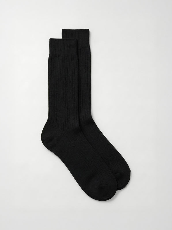 Pétrone chaussettes côtelées mi-mollet en fil d'Ecosse italien noir hommes#couleur_noir