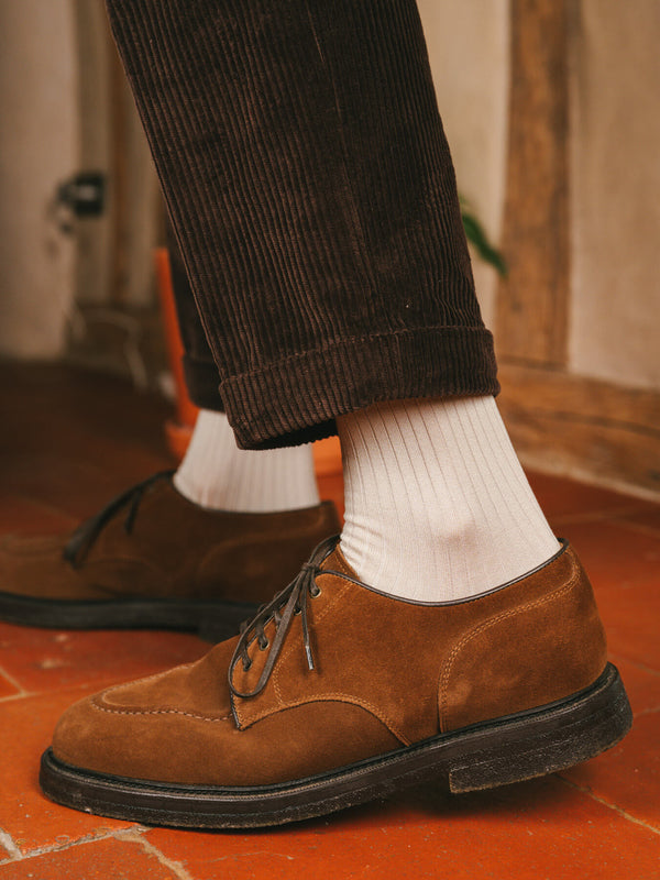 Pétrone chaussettes côtelées mi-mollet en fil d'Ecosse italien beige hommes#couleur_beige