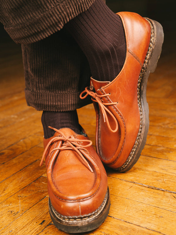 Pétrone chaussettes côtelées mi-mollet en fil d'Ecosse italien marron foncé hommes#couleur_marron-foncé