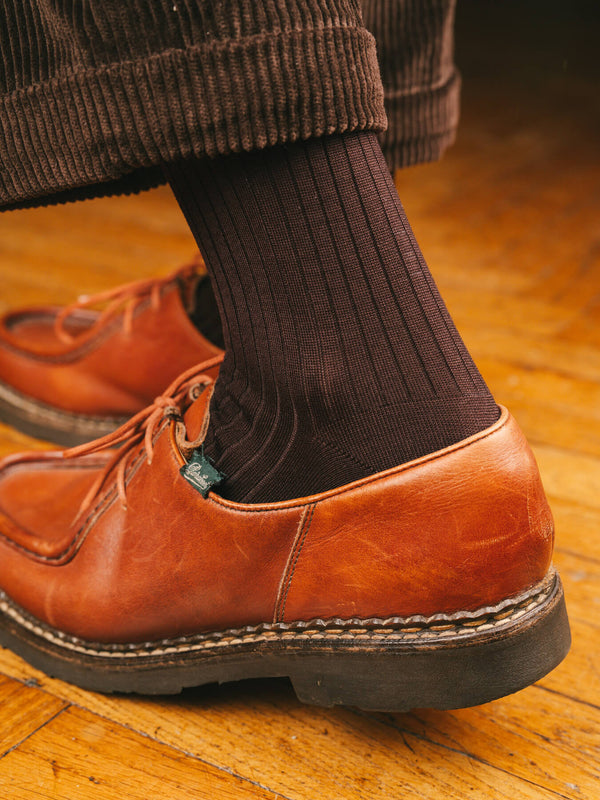 Pétrone chaussettes côtelées mi-mollet en fil d'Ecosse italien marron foncé hommes#couleur_marron-foncé