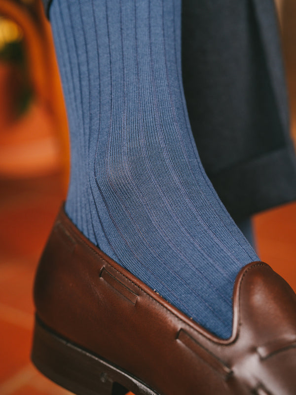 Pétrone mi-bas fil d’Écosse  homme#couleur_bleu-céruléen