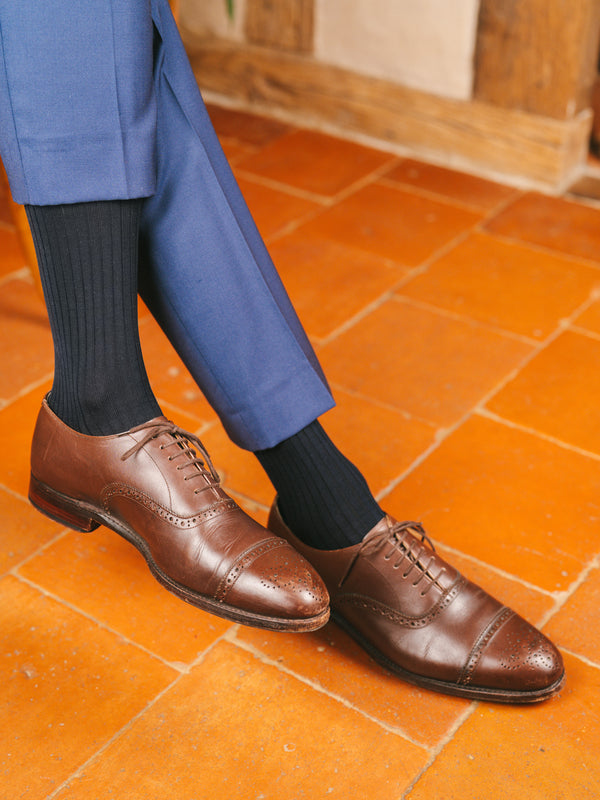 Pétrone mi-bas fil d’Écosse homme#couleur_bleu-marine