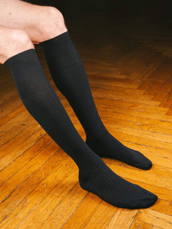 Pétrone mi-bas fil d’Écosse homme#couleur_bleu-marine