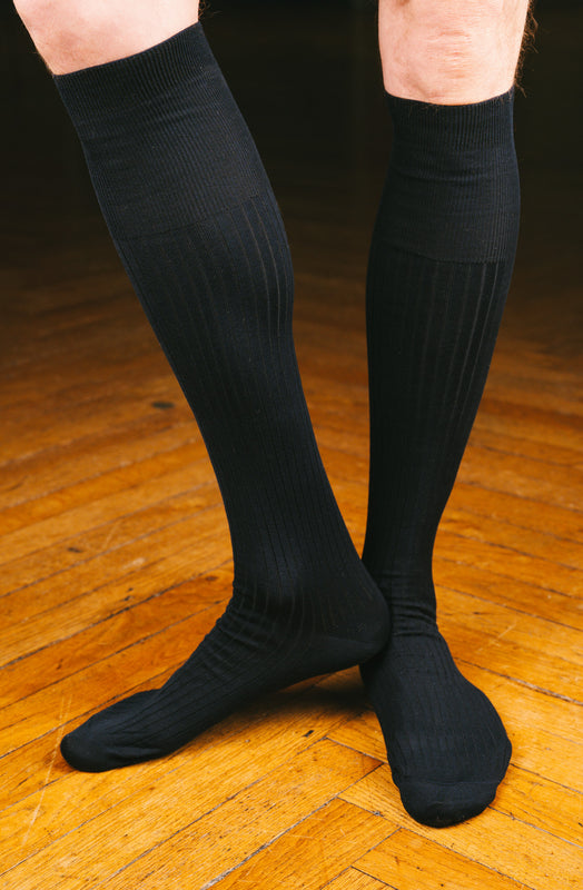 Pétrone mi-bas fil d’Écosse homme#couleur_bleu-marine