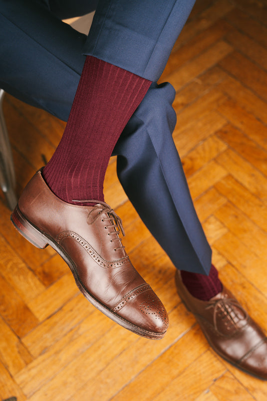 Pétrone mi-bas fil d’Écosse homme#couleur_bordeaux-foncé