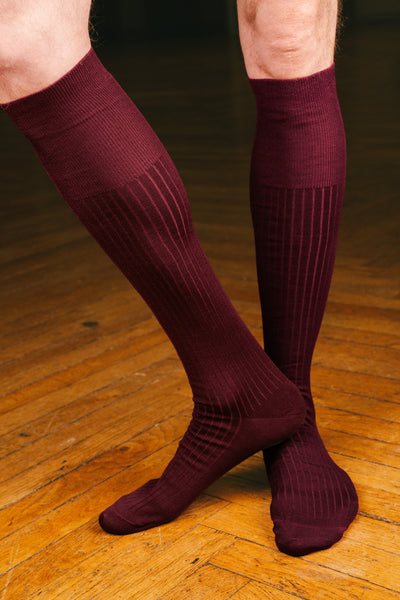 Pétrone mi-bas fil d’Écosse  homme#couleur_bordeaux-foncé