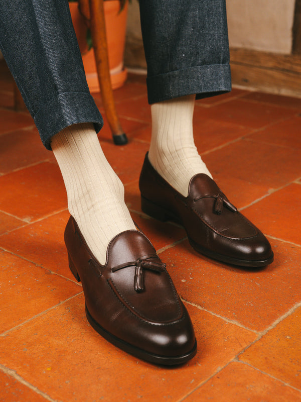 Pétrone mi-bas fil d’Écosse homme#couleur_ivoire