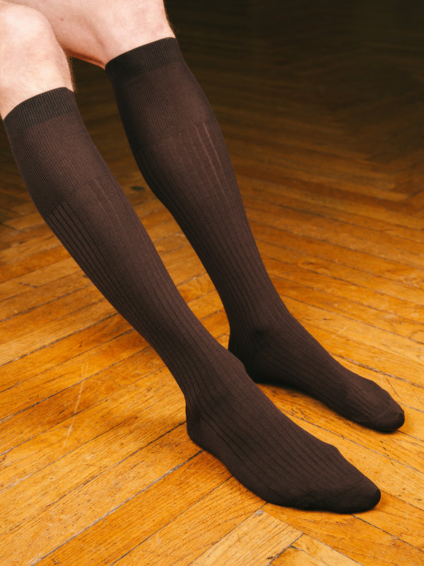 Pétrone mi-bas fil d’Écosse  homme#couleur_marron-foncé