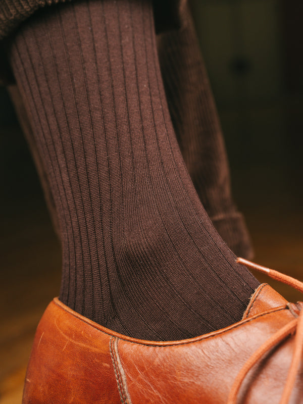 Pétrone mi-bas fil d’Écosse  homme#couleur_marron-foncé