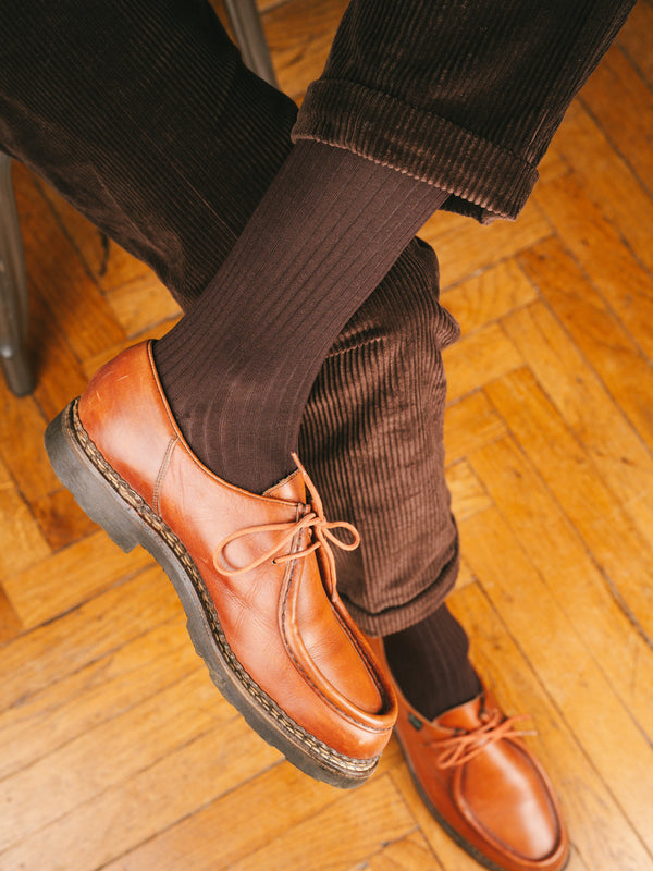 Pétrone mi-bas fil d’Écosse  homme#couleur_marron-foncé