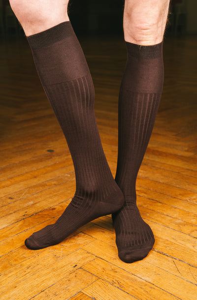 Pétrone mi-bas fil d’Écosse  homme#couleur_marron-foncé