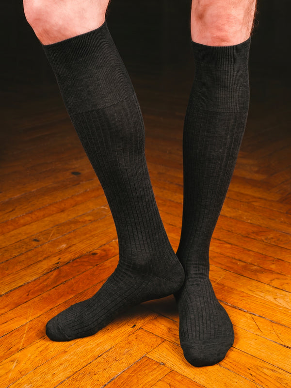 Pétrone mi-bas fil d’Écosse  homme#couleur_gris-anthracite-chiné