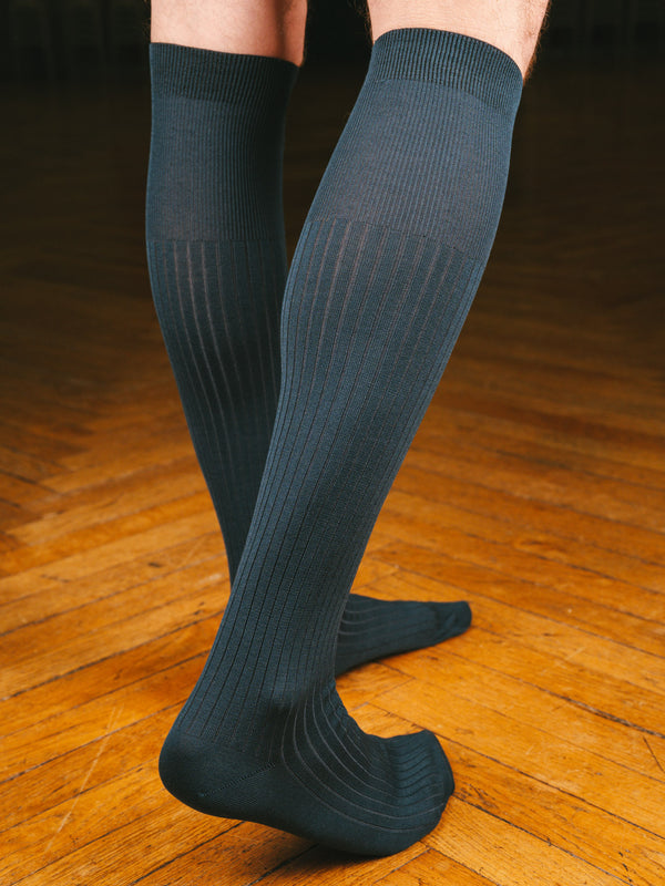 Pétrone mi-bas fil d’Écosse homme#couleur_bleu-acier