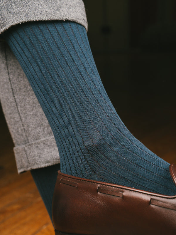 Pétrone mi-bas fil d’Écosse homme#couleur_bleu-acier