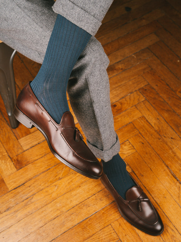 Pétrone mi-bas fil d’Écosse  homme#couleur_bleu-acier