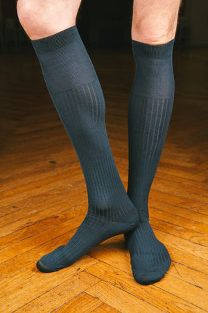 Pétrone mi-bas fil d’Écosse homme#couleur_bleu-acier