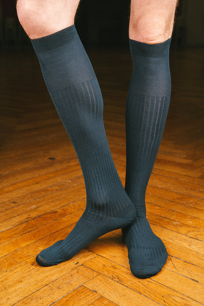 Pétrone mi-bas fil d’Écosse homme#couleur_bleu-acier