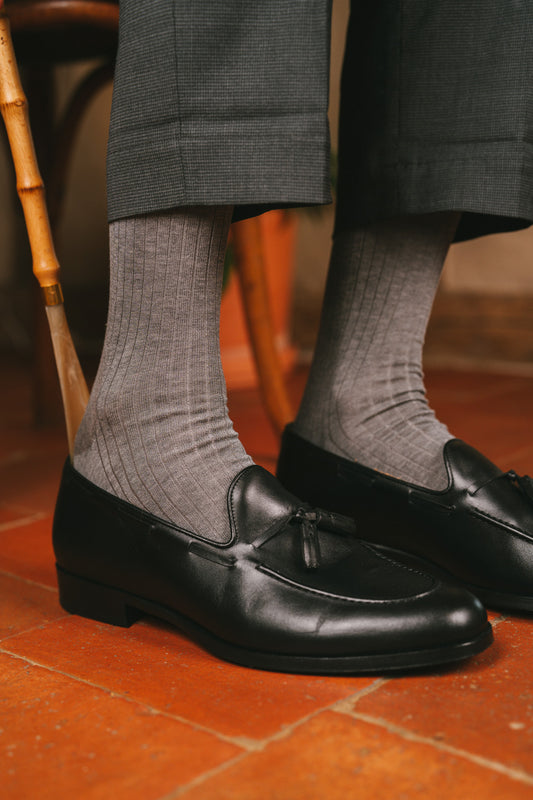 Pétrone mi-bas fil d’Écosse  homme#couleur_gris-moyen-chiné