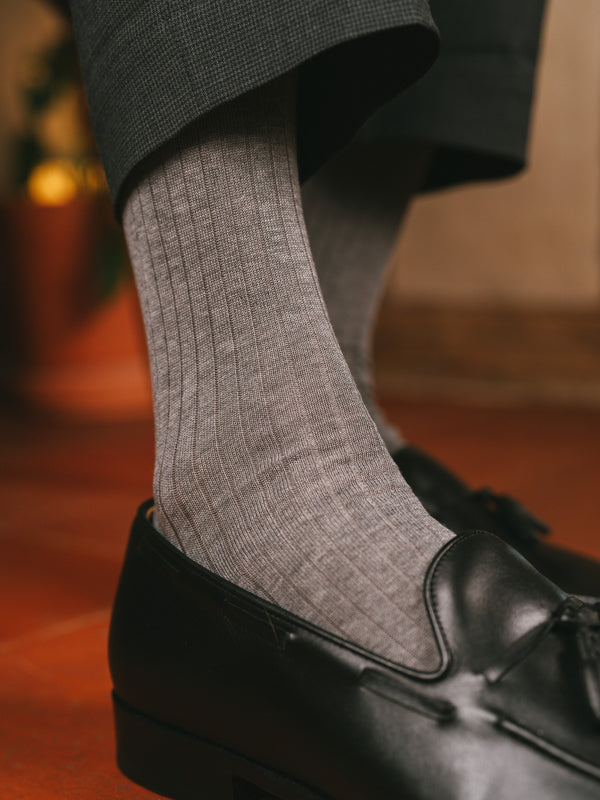 Pétrone mi-bas fil d’Écosse  homme#couleur_gris-moyen-chiné