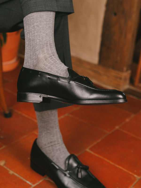 Pétrone mi-bas fil d’Écosse  homme#couleur_gris-moyen-chiné