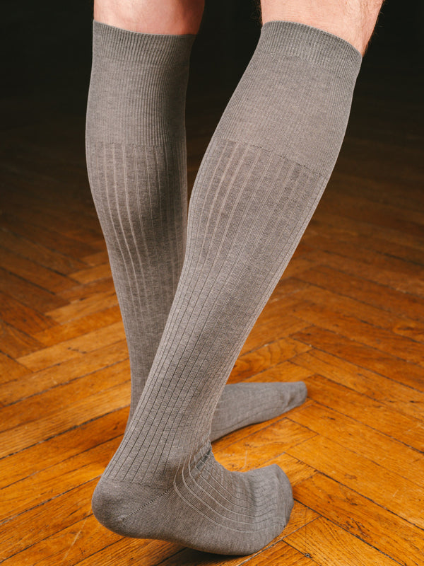 Pétrone mi-bas fil d’Écosse  homme#couleur_gris-moyen-chiné
