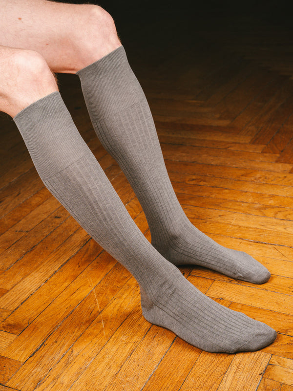 Pétrone mi-bas fil d’Écosse  homme#couleur_gris-moyen-chiné