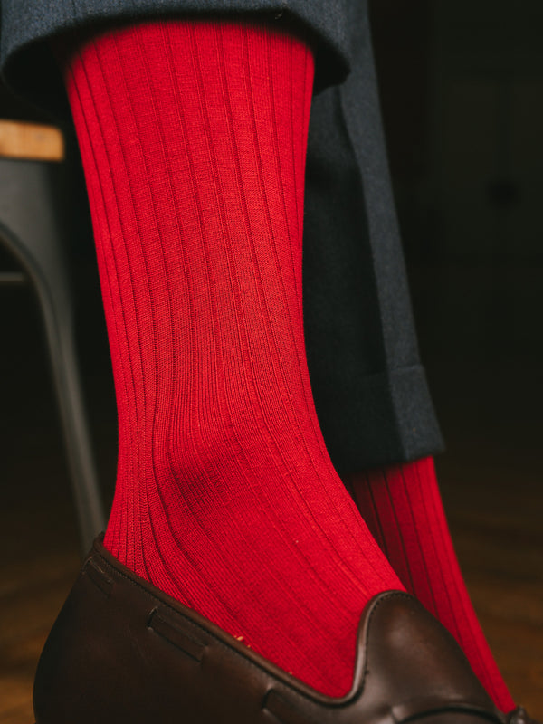 Pétrone mi-bas fil d’Écosse  homme#couleur_rouge