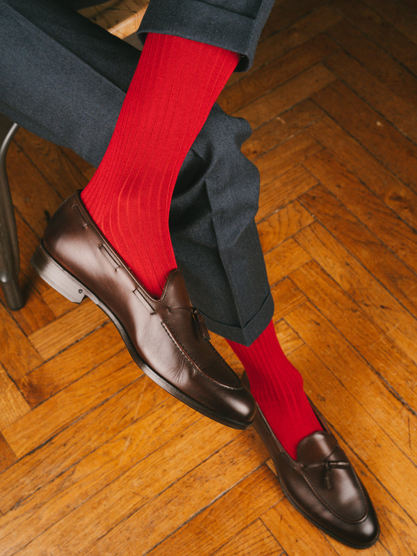 Pétrone mi-bas fil d’Écosse homme#couleur_rouge