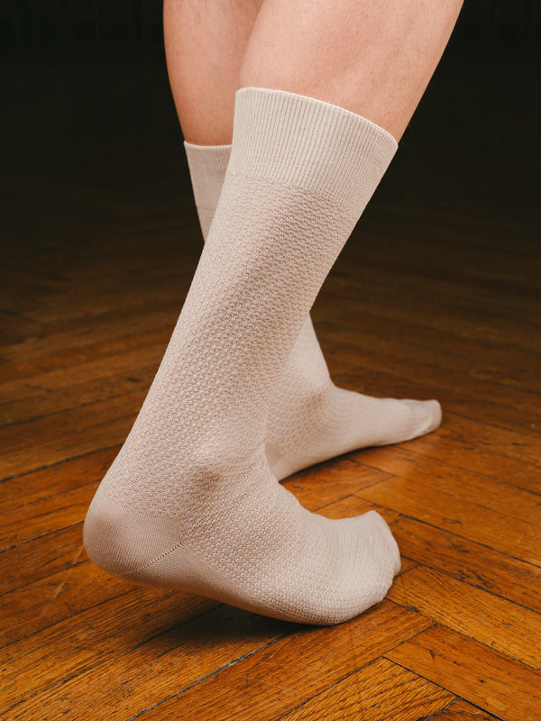 Pétrone chaussettes nid d'abeille fil d'Ecosse ivoire homme#couleur_beige