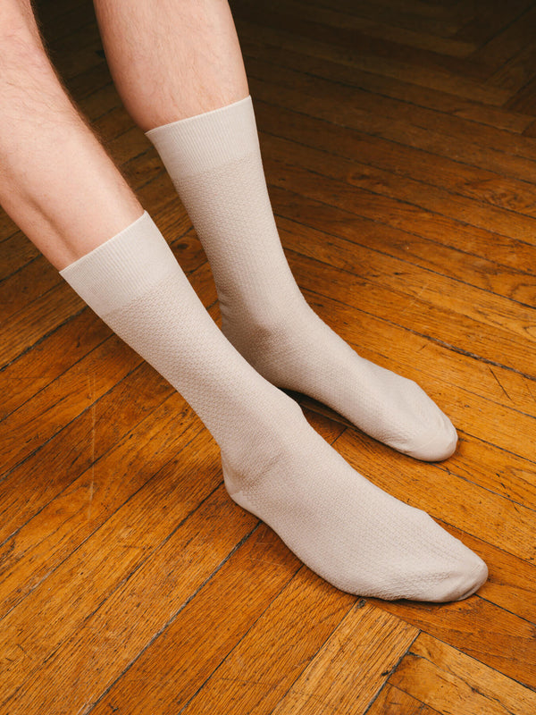 Pétrone chaussettes nid d'abeille fil d'Ecosse ivoire homme#couleur_beige